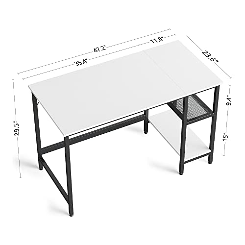 CubiCubi Computer Home Office Desk, 47 Inch Desk Study Writing Table with Storage Shelves, Modern Simple PC Desk with Splice Board,White Finish