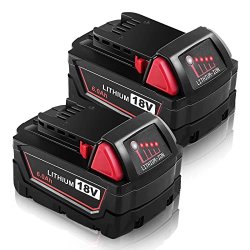 2 Pack 6.0Ah Replacement for Milwaukee 18V Battery Compatible with Milwaukee 18 Volt XC 48-11-1820 48-11-1850 48-11-1815 48-11-1852 48-11-1822 48-11-1828 48-11-10 48-11-1811 48-11-1840