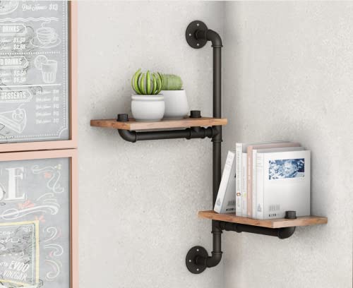 MAIKAILUN 5 Tiers Industrial Floating Pipe Wall Mounted Shelves and 2 Tiers Bundle