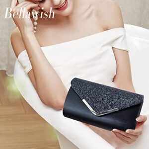 Bellawish Clutch Purses for Women Wedding Bridal Evening Clutch Handbag for Parites Prom,Black 011