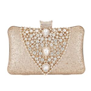 womens fashion luxury sparkly rhinestone sequin glitter bag clutch evening handbag shoulder bags purse for wedding bridal party prom (gold)