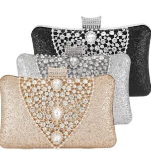 Womens Fashion Luxury Sparkly Rhinestone Sequin Glitter bag Clutch Evening Handbag Shoulder Bags Purse for Wedding Bridal Party Prom (gold)