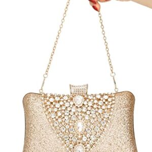 Womens Fashion Luxury Sparkly Rhinestone Sequin Glitter bag Clutch Evening Handbag Shoulder Bags Purse for Wedding Bridal Party Prom (gold)