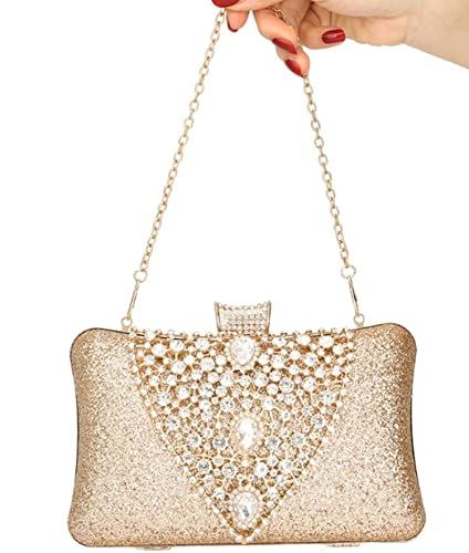 Womens Fashion Luxury Sparkly Rhinestone Sequin Glitter bag Clutch Evening Handbag Shoulder Bags Purse for Wedding Bridal Party Prom (gold)