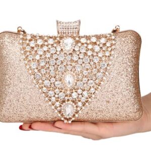 Womens Fashion Luxury Sparkly Rhinestone Sequin Glitter bag Clutch Evening Handbag Shoulder Bags Purse for Wedding Bridal Party Prom (gold)