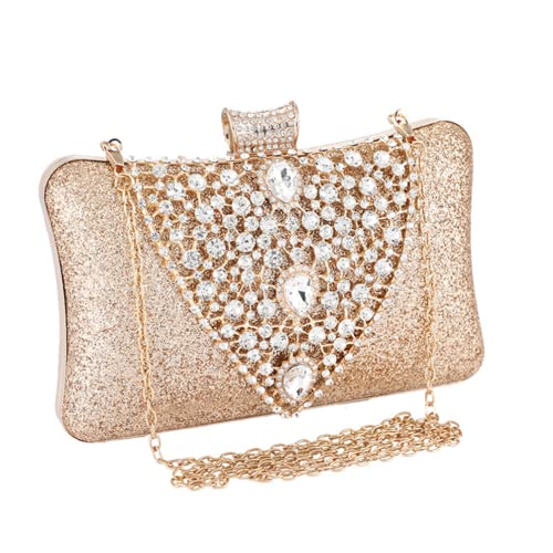 Womens Fashion Luxury Sparkly Rhinestone Sequin Glitter bag Clutch Evening Handbag Shoulder Bags Purse for Wedding Bridal Party Prom (gold)