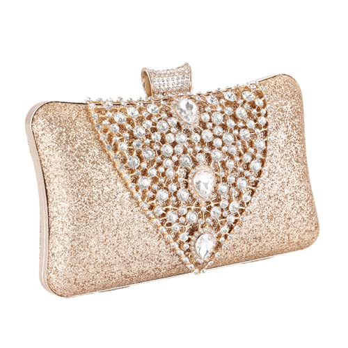 Womens Fashion Luxury Sparkly Rhinestone Sequin Glitter bag Clutch Evening Handbag Shoulder Bags Purse for Wedding Bridal Party Prom (gold)