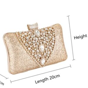 Womens Fashion Luxury Sparkly Rhinestone Sequin Glitter bag Clutch Evening Handbag Shoulder Bags Purse for Wedding Bridal Party Prom (gold)