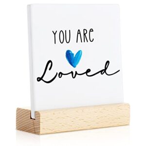 cunhill inspirational quotes desk decor positive plaque with wooden stand motivational sign graduation gifts for colleague coworker nurse teacher granddaughter (you are loved)