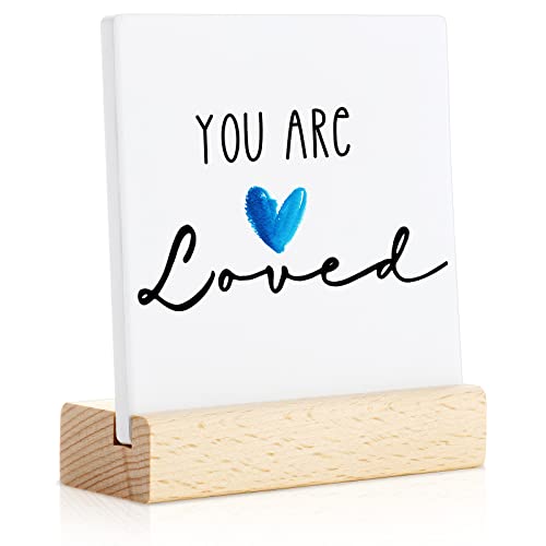 Cunhill Inspirational Quotes Desk Decor Positive Plaque With Wooden Stand Motivational Sign Graduation Gifts for Colleague Coworker Nurse Teacher Granddaughter (You Are Loved)