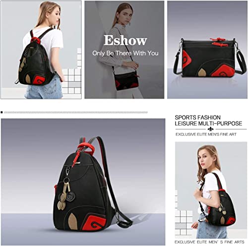 Eshow Small Backpack Purse for Women PU Leather Women's Backpack 2 Way Convertible Casual School Backpacks Hobo Handbag-2 Pcs