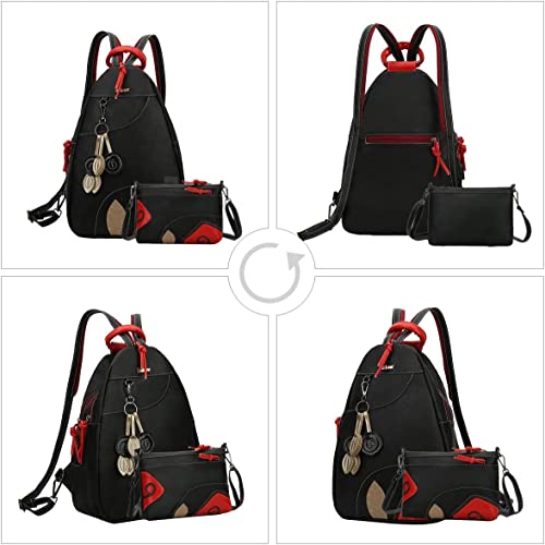 Eshow Small Backpack Purse for Women PU Leather Women's Backpack 2 Way Convertible Casual School Backpacks Hobo Handbag-2 Pcs