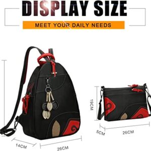 Eshow Small Backpack Purse for Women PU Leather Women's Backpack 2 Way Convertible Casual School Backpacks Hobo Handbag-2 Pcs