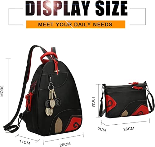 Eshow Small Backpack Purse for Women PU Leather Women's Backpack 2 Way Convertible Casual School Backpacks Hobo Handbag-2 Pcs