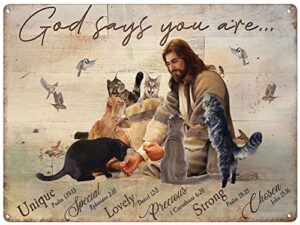 wzvzgz metal tin sign retro wall decor,jesus – jesus with cats – god says you are – landscape- wall art,tin sign poster vintage metal signs for bar music club man cave room wall decor 8×12 inch