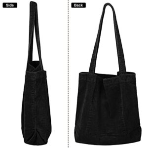 VIJIV Corduroy Tote Bag Aesthetic, Women Canvas Tote Bag Large Capacity Hippie Tote Bag Shoulder Handbags with Pockets Black