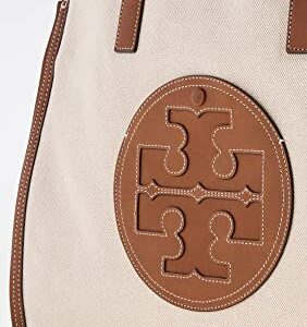 Tory Burch Women's Ella Canvas Tote, Natural/Classi Cuoio, Off White, Brown, One Size