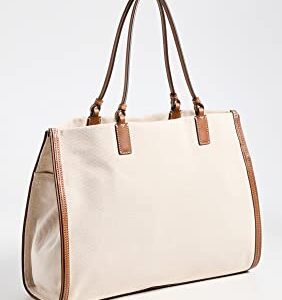 Tory Burch Women's Ella Canvas Tote, Natural/Classi Cuoio, Off White, Brown, One Size