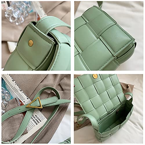 ADYAQRI Women's shoulder crossbody bag, Plaid woven soft leather small square bag, Casual trend pillow bags for women