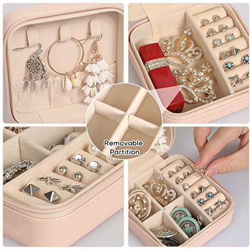 Konelia Small Jewelry Box Organizer, Portable Mini Travel Jewelry Organizer Display Storage Box Rings Earrings Necklaces Daughters Birthday Mother's Day Gifts