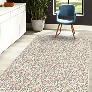 Lunarable Flower Decorative Area Rug, Roses Rosebuds Leaves Bouquet Flower Arrangements Bridal Victorian Style, Quality Carpet for Bedroom Dorm Living Room, 4' X 5' 5", White Pink Green