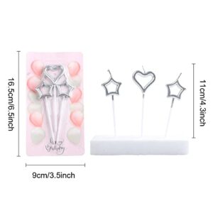 Bokin Heart and Star Shaped Birthday Cake Candles Set, Includes 4 Star Birthday Candles and 2 Heart Birthday Candles, Candle Ornament for Birthday Wedding Anniversary Valentines Day ect