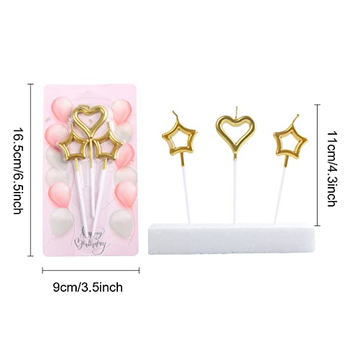 Bokin Heart and Star Shaped Birthday Cake Candles Set, Includes 4 Star Birthday Candles and 2 Heart Birthday Candles, Candle Ornament for Birthday Wedding Anniversary Valentines Day ect