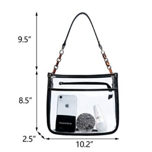 KKXIU Fashion Clear Crossbody Purse for Women and Teen Girls Stadium Approved PU Leather Concert Bag with Adjustable Strap (Black)