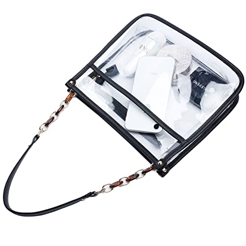 KKXIU Fashion Clear Crossbody Purse for Women and Teen Girls Stadium Approved PU Leather Concert Bag with Adjustable Strap (Black)