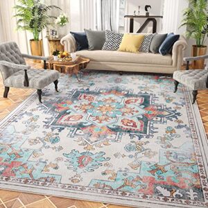 resare area rug 5×7, medallion distressed area rugs colorful vintage persian rug carpet machine washable rugs for living room bedroom dining playroom home office