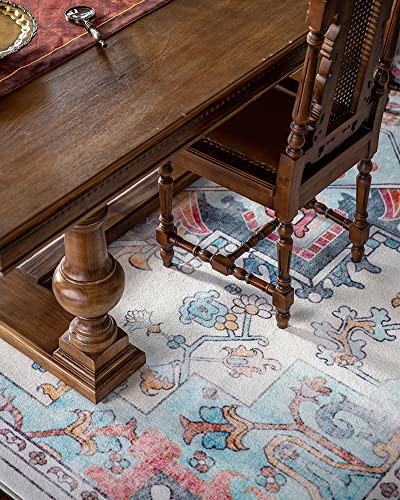 RESARE Area Rug 5x7, Medallion Distressed Area Rugs Colorful Vintage Persian Rug Carpet Machine Washable Rugs for Living Room Bedroom Dining Playroom Home Office