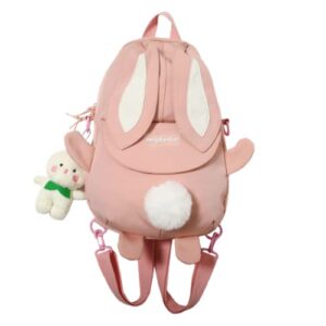 hipi-shop backpack for women kawaii long-eared rabbit backpack fashion preppy style shoulder bag handbag crossbody bag (pink)