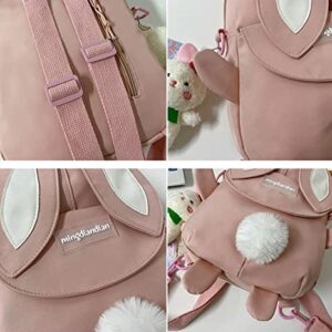 Hipi-shop Backpack for Women Kawaii Long-eared rabbit Backpack Fashion Preppy Style shoulder bag handbag crossbody bag (Pink)