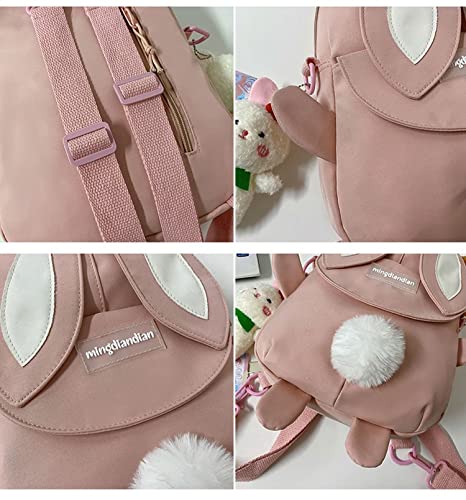Hipi-shop Backpack for Women Kawaii Long-eared rabbit Backpack Fashion Preppy Style shoulder bag handbag crossbody bag (Pink)