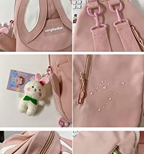 Hipi-shop Backpack for Women Kawaii Long-eared rabbit Backpack Fashion Preppy Style shoulder bag handbag crossbody bag (Pink)