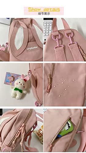 Hipi-shop Backpack for Women Kawaii Long-eared rabbit Backpack Fashion Preppy Style shoulder bag handbag crossbody bag (Pink)