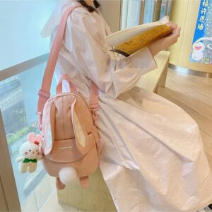 Hipi-shop Backpack for Women Kawaii Long-eared rabbit Backpack Fashion Preppy Style shoulder bag handbag crossbody bag (Pink)