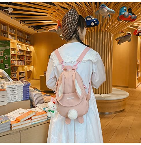 Hipi-shop Backpack for Women Kawaii Long-eared rabbit Backpack Fashion Preppy Style shoulder bag handbag crossbody bag (Pink)