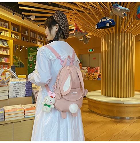 Hipi-shop Backpack for Women Kawaii Long-eared rabbit Backpack Fashion Preppy Style shoulder bag handbag crossbody bag (Pink)