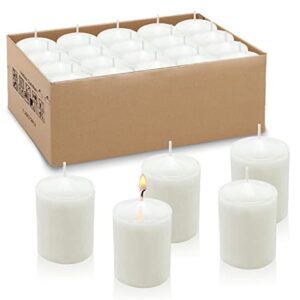 amusaer white votive candles, 20 packs unscented wax candles for wedding, party & home (15 hour), 1.5”d x 2.25”h