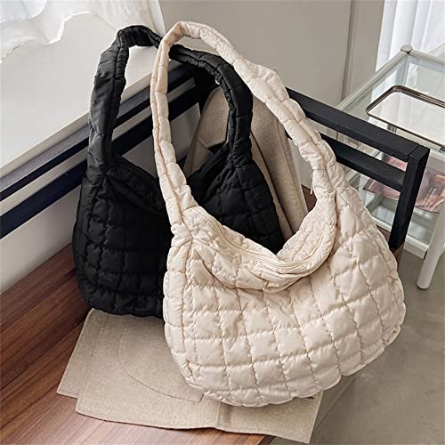 Quilted Crossbody Bag, Lightweight Women Shoulder Bag, Lattice Satchel Handbag Tote Bag (White)