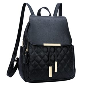 kkxiu quilted trendy leather backpack purse for women teen girls ladies shoulder travel daypacks bags (black)