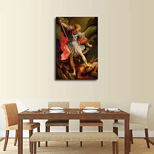 Archangel Michael St Michael Defeated Satan Poster Judaism Christian Catholic Islam Orthodox Easter Bible Canvas Picture HD Print Modern Home Bedroom Bathroom Church Temple Decor Wall Art (12×18inch-No Framed)