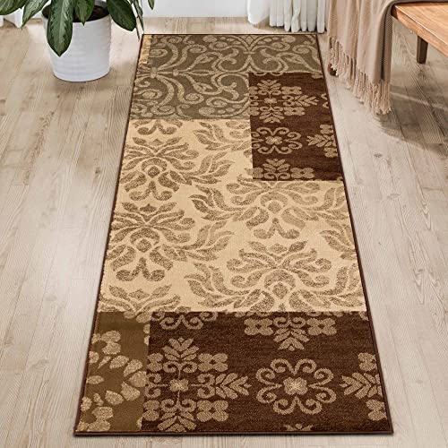 SUPERIOR Indoor 2' 7" x 8 Runner Rug with Jute Backing, Modern Home Decor for Hallway, Living Room, Entryway, Bedroom - Floor Cover On Tile & Carpet, Floral Medallion Geometric Pattern, Beige