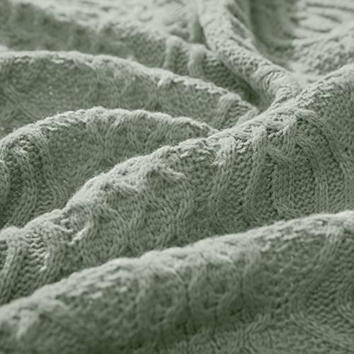 Aormenzy Sage Green Cable Knit Throw Blanket, Soft & Warm Knitted Blanket Oversized for Couch Bed Sofa Living Room, 60 x 80 inch