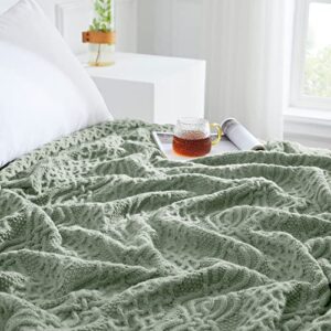 Aormenzy Sage Green Cable Knit Throw Blanket, Soft & Warm Knitted Blanket Oversized for Couch Bed Sofa Living Room, 60 x 80 inch