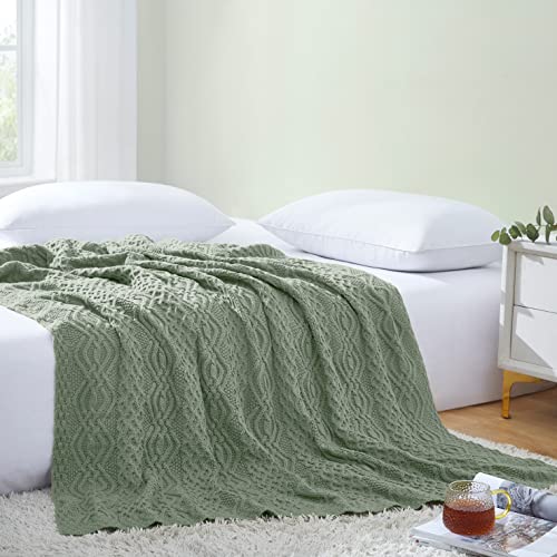 Aormenzy Sage Green Cable Knit Throw Blanket, Soft & Warm Knitted Blanket Oversized for Couch Bed Sofa Living Room, 60 x 80 inch