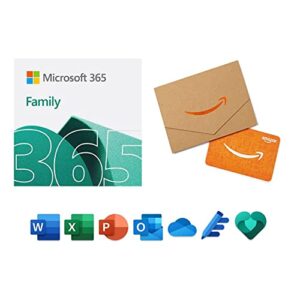 microsoft 365 family | 12-month subscription with auto-renewal [pc/mac download] + $50 amazon gift card