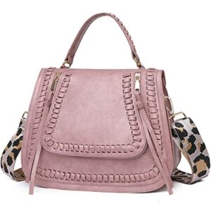 younxsl handbags and purses for women pu leahter top-handle satchel braided tote fashion shoulder bag pink