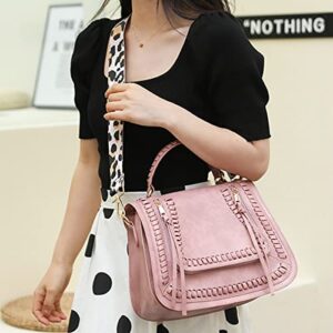 YOUNXSL Handbags and Purses for Women PU Leahter Top-Handle Satchel Braided Tote Fashion Shoulder Bag Pink